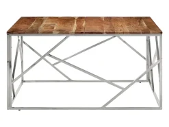 Mesa de centro acero inoxidable y madera maciza acacia plateado