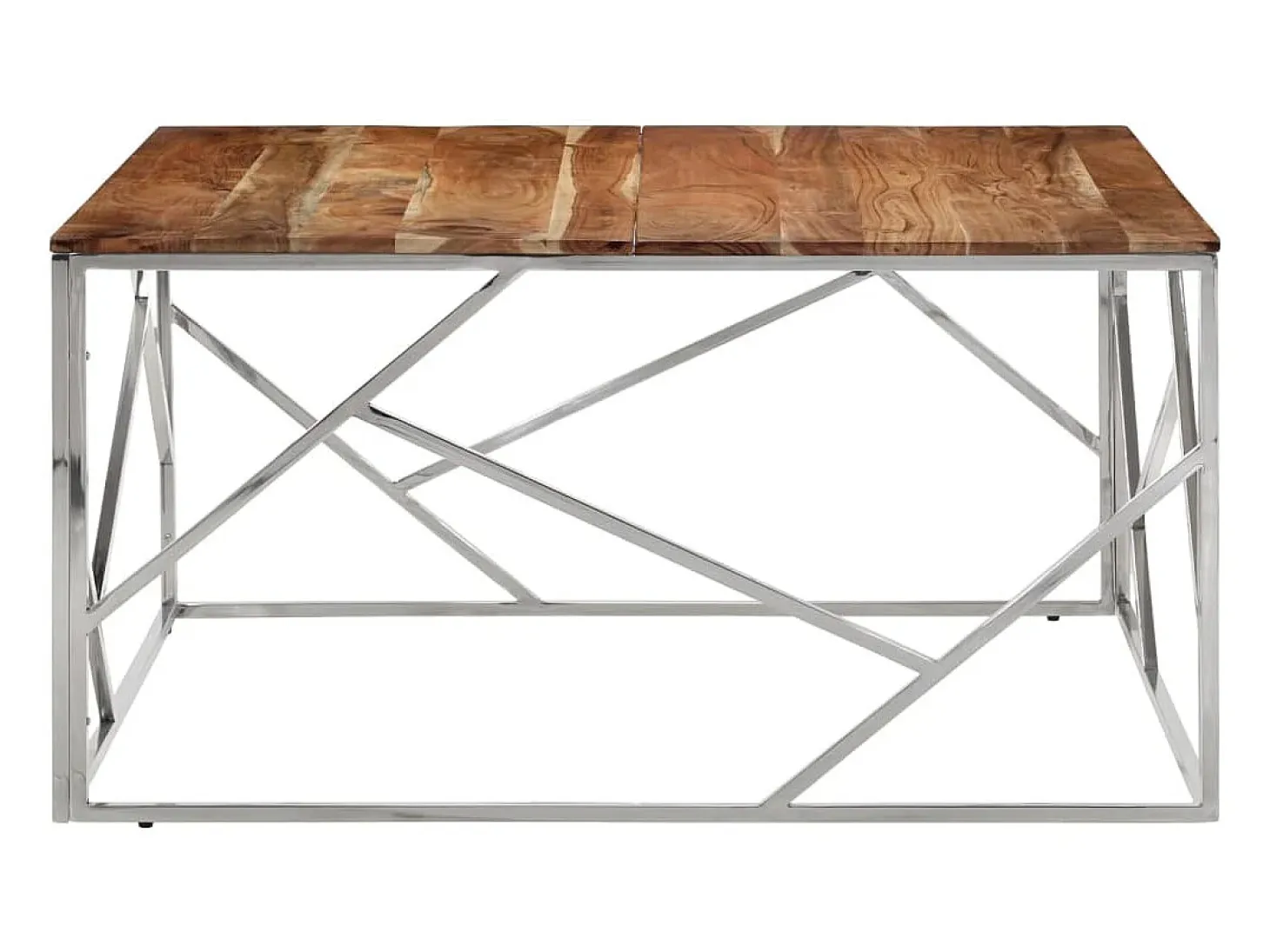 Mesa de centro acero inoxidable y madera maciza acacia plateado