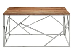Mesa de centro acero inoxidable y madera maciza acacia plateado