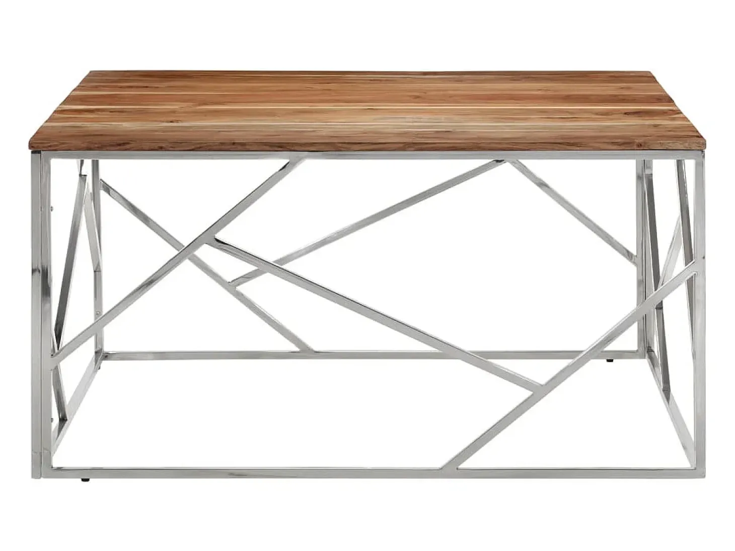 Mesa de centro acero inoxidable y madera maciza acacia plateado