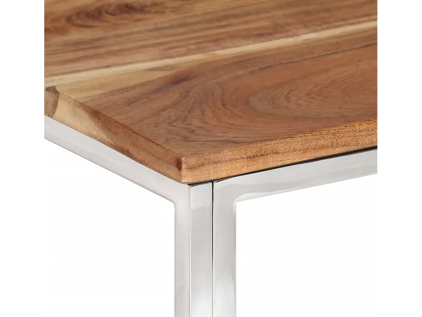 Mesa de centro acero inoxidable y madera maciza acacia plateado