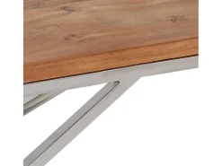 Mesa de centro acero inoxidable plateado y madera maciza acacia