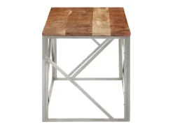 Mesa de centro acero inoxidable plateado y madera maciza acacia