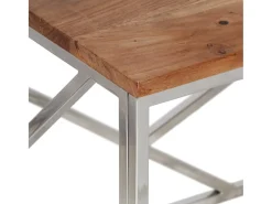 Mesa de centro acero inoxidable plateado y madera maciza acacia