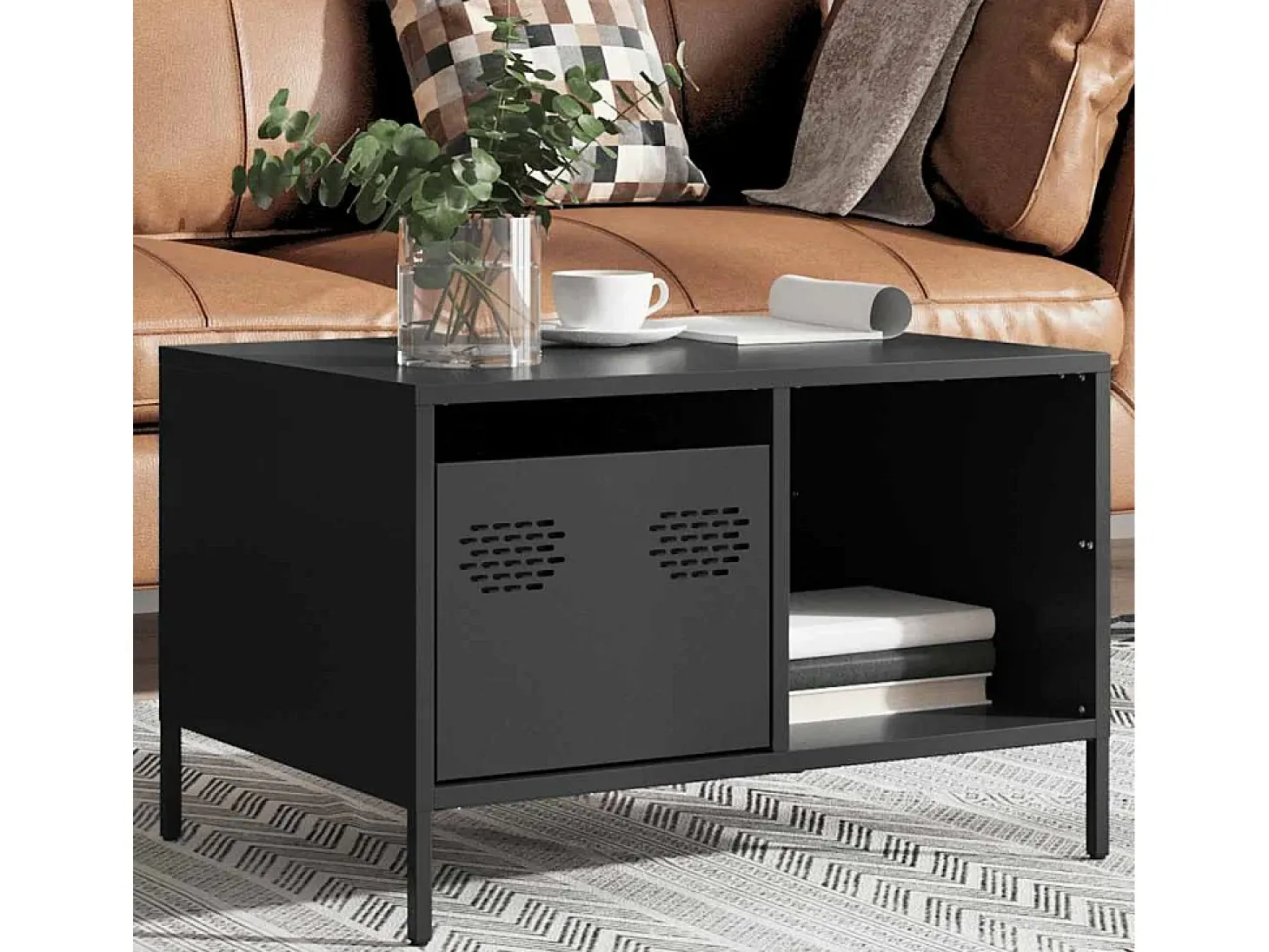 Mesa de centro acero laminado en frío negro 68,5x50x43,5 cm