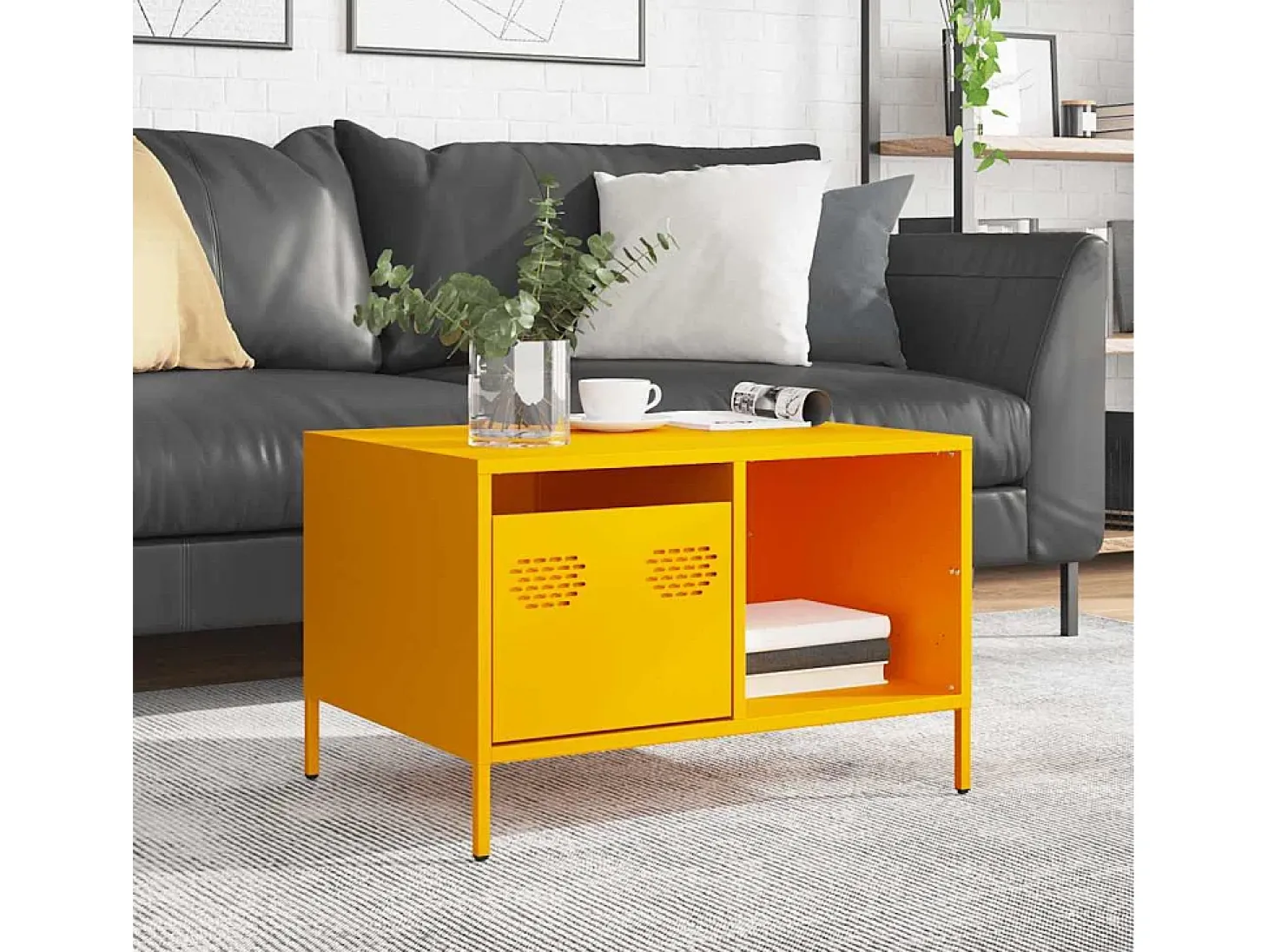Mesa de centro acero laminado en frío amarillo 68,5x50x43,5 cm