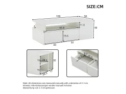 Mesa de centro alto brillo 100×50×35 cm - con iluminación LED - 2 cajones - 3 compartimentos de almacenamiento - blanco