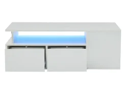 Mesa de centro alto brillo 100×50×35 cm - con iluminación LED - 2 cajones - 3 compartimentos de almacenamiento - blanco