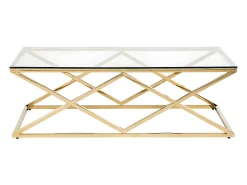 Mesa de centro Art Déco de vidrio templado y acero. Acabado dorado. CHARLOTTE