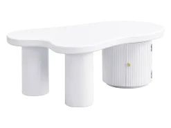 Mesa de centro blanca - Mesa de centro con 1 puerta y patas cilíndricas - diseño en forma de nube - para salones y oficinas