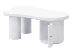 Mesa de centro blanca - Mesa de centro con 1 puerta y patas cilíndricas - diseño en forma de nube - para salones y oficinas