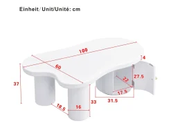 Mesa de centro blanca - Mesa de centro con 1 puerta y patas cilíndricas - diseño en forma de nube - para salones y oficinas