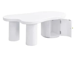 Mesa de centro blanca - Mesa de centro con 1 puerta y patas cilíndricas - diseño en forma de nube - para salones y oficinas