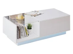 Mesa de centro blanca - Mesa auxiliar con iluminación LED y altura ajustable - almacenamiento y estantes ocultos - para sala de estar