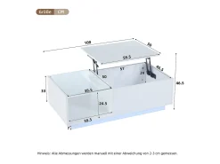Mesa de centro blanca - Mesa auxiliar con iluminación LED y altura ajustable - almacenamiento y estantes ocultos - para sala de estar
