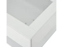 Mesa de centro blanca con luz LED, 2 cajones de almacenamiento y tablero de vidrio