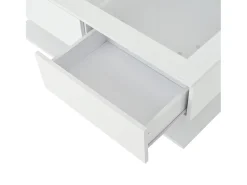 Mesa de centro blanca con luz LED, 2 cajones de almacenamiento y tablero de vidrio