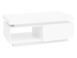 Mesa de centro blanca con luces LED, 1 cajón y compartimento abierto, ideal para salón y oficina
