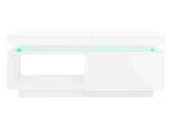 Mesa de centro blanca con luces LED, 1 cajón y compartimento abierto, ideal para salón y oficina