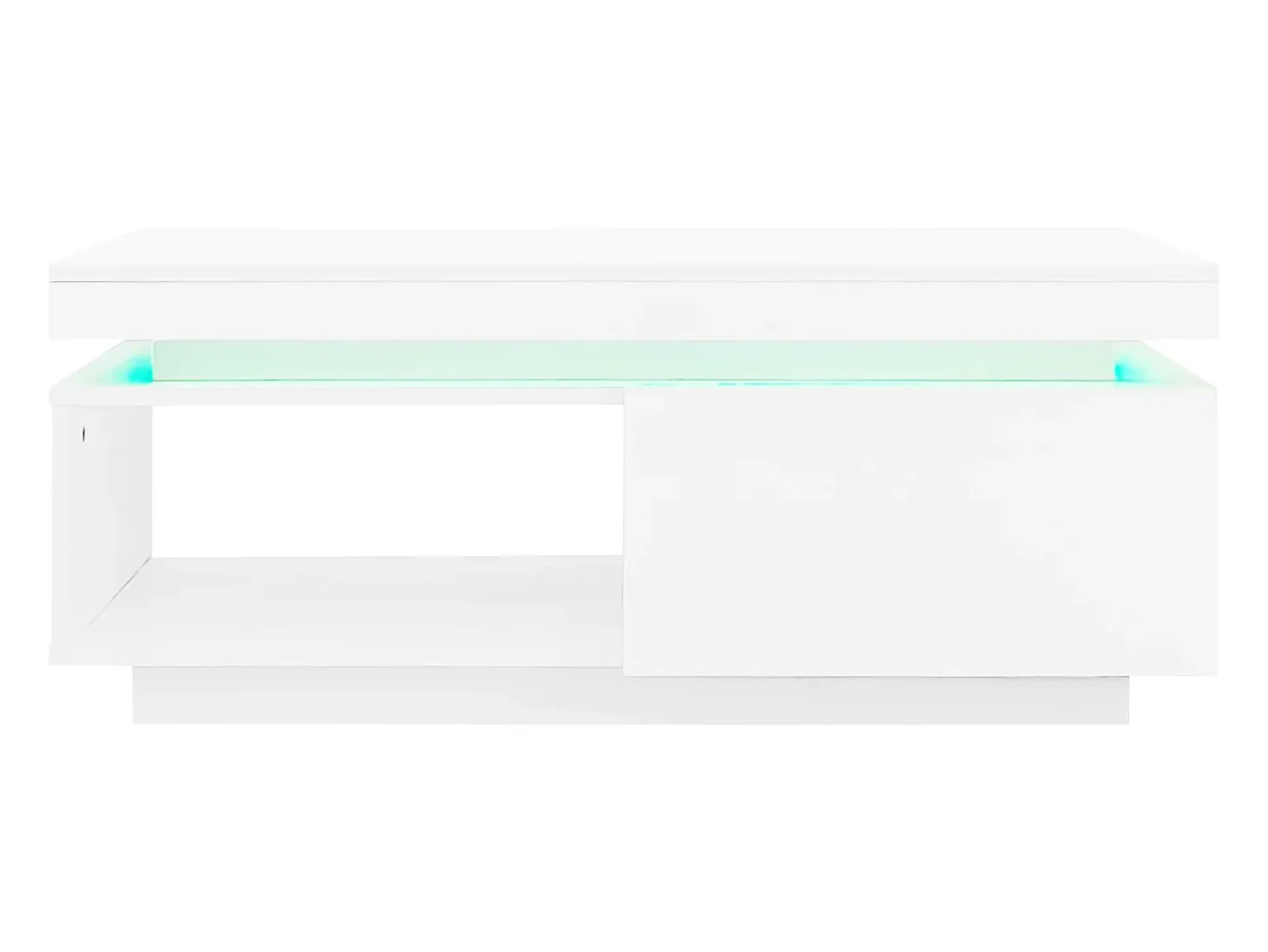 Mesa de centro blanca con luces LED, 1 cajón y compartimento abierto, ideal para salón y oficina