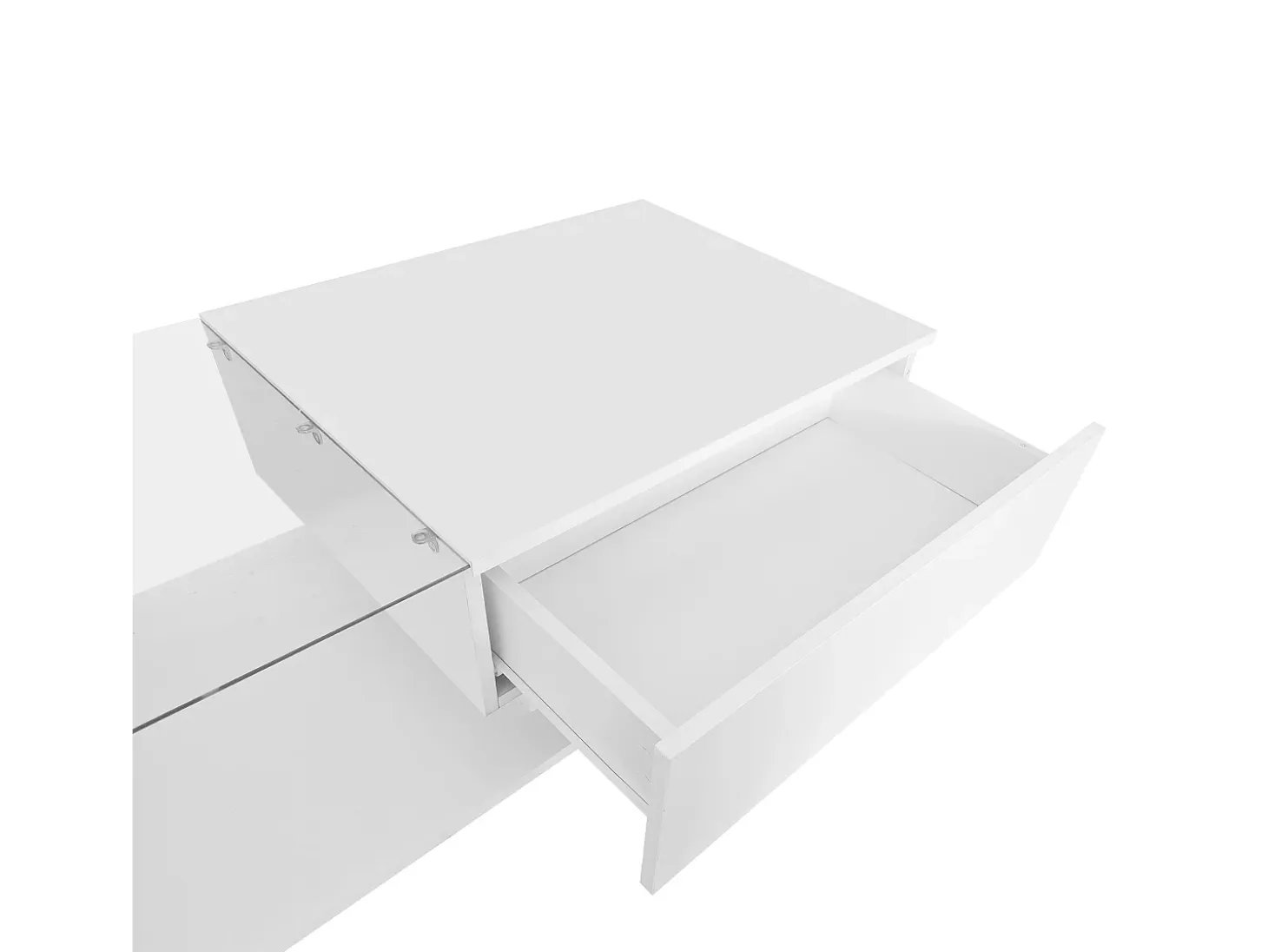 Mesa de centro blanca de 100 x 50 cm con LED, cajón y tablero de cristal - para salón y oficina