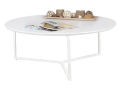 Mesa de Centro Blanca Moderna Redonda 80x80x33 cm Madera y Metal | Mesa Auxiliar para Salón | Mesita Café para Sofá