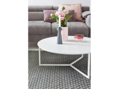 Mesa de Centro Blanca Moderna Redonda 80x80x33 cm Madera y Metal | Mesa Auxiliar para Salón | Mesita Café para Sofá