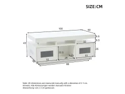 Mesa de centro brillante - 100 x 50 x 43 cm - con LED + 2 puertas + puerto de carga y enchufe - aglomerado - blanco