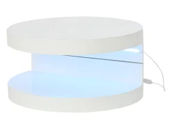 Mesa de centro cilíndrica giratoria 70×70×35,5 cm - Plato giratorio 360° - con iluminación LED - blanco