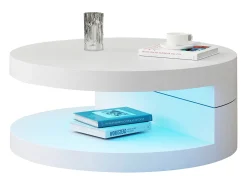 Mesa de centro cilíndrica giratoria 70×70×35,5 cm - Plato giratorio 360° - con iluminación LED - blanco