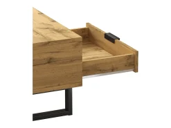 Mesa de centro con 1 cajón y estantes de almacenamiento - 100 x 50 x 40 cm - Madera MDF y metal - Natural