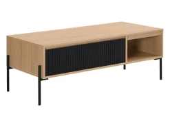 Mesa de centro con 1 cajón y 2 estantes - Negro y natural claro - GLARODI