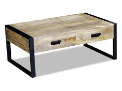 Mesa de centro con 2 cajones madera de mango 100x60x40 cm