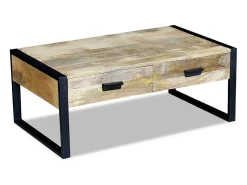 Mesa de centro con 2 cajones madera de mango 100x60x40 cm