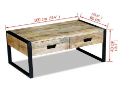 Mesa de centro con 2 cajones madera de mango 100x60x40 cm