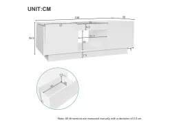 Mesa de centro con 2 cajones y 1 compartimento - 100x50x35,5 cm - iluminación LED y paneles de vidrio - blanco