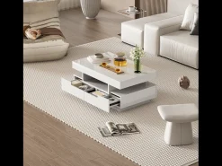 Mesa de centro con 4 cajones - 80 x 50 x 36 cm - LED - Tablero de partículas - Blanco