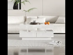 Mesa de centro con 4 cajones - 80 x 50 x 36 cm - LED - Tablero de partículas - Blanco