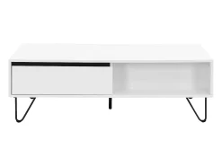 Mesa de centro con 2 cajones y 2 estantes de MDF y acero - Blanco y negro - ABUJA