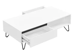 Mesa de centro con 2 cajones y 2 estantes de MDF y acero - Blanco y negro - ABUJA