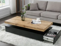 Mesa de centro con 2 cajones de MDF - Negro y natural claro - FELIX