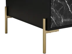 Mesa de centro con 2 cajones y 2 estantes de MDF - Efecto mármol negro y dorado - CIEMILA