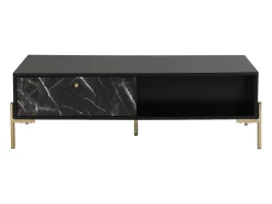 Mesa de centro con 2 cajones y 2 estantes de MDF - Efecto mármol negro y dorado - CIEMILA