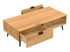 Mesa de centro con 2 cajones y 2 estantes chapado en roble y acero - Natural y Negro - SINOLO