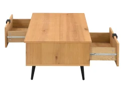 Mesa de centro con 2 cajones y 2 estantes chapado en roble y acero - Natural y Negro - SINOLO