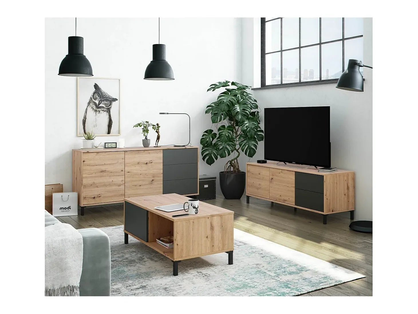 Mesa de centro con 2 compartimentos de almacenamiento - L100 cm - Brooklyn