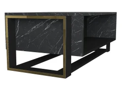 Mesa de centro con 1 estante - Efecto mármol negro y dorado - COMEBI