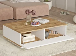 Mesa de centro con 2 puertas - Natural y Blanco - LOTULA