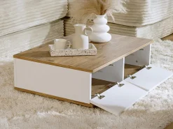 Mesa de centro con 2 puertas - Natural y Blanco - LOTULA