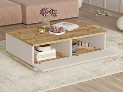Mesa de centro con 2 puertas - Natural y Beige - LOTULA